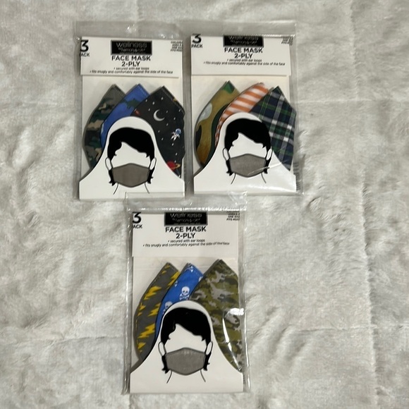 Face Mask Lot of 3 (3 pack) CVS Wellness Children boy fabric mask ages 5-8 NEW - Picture 1 of 8